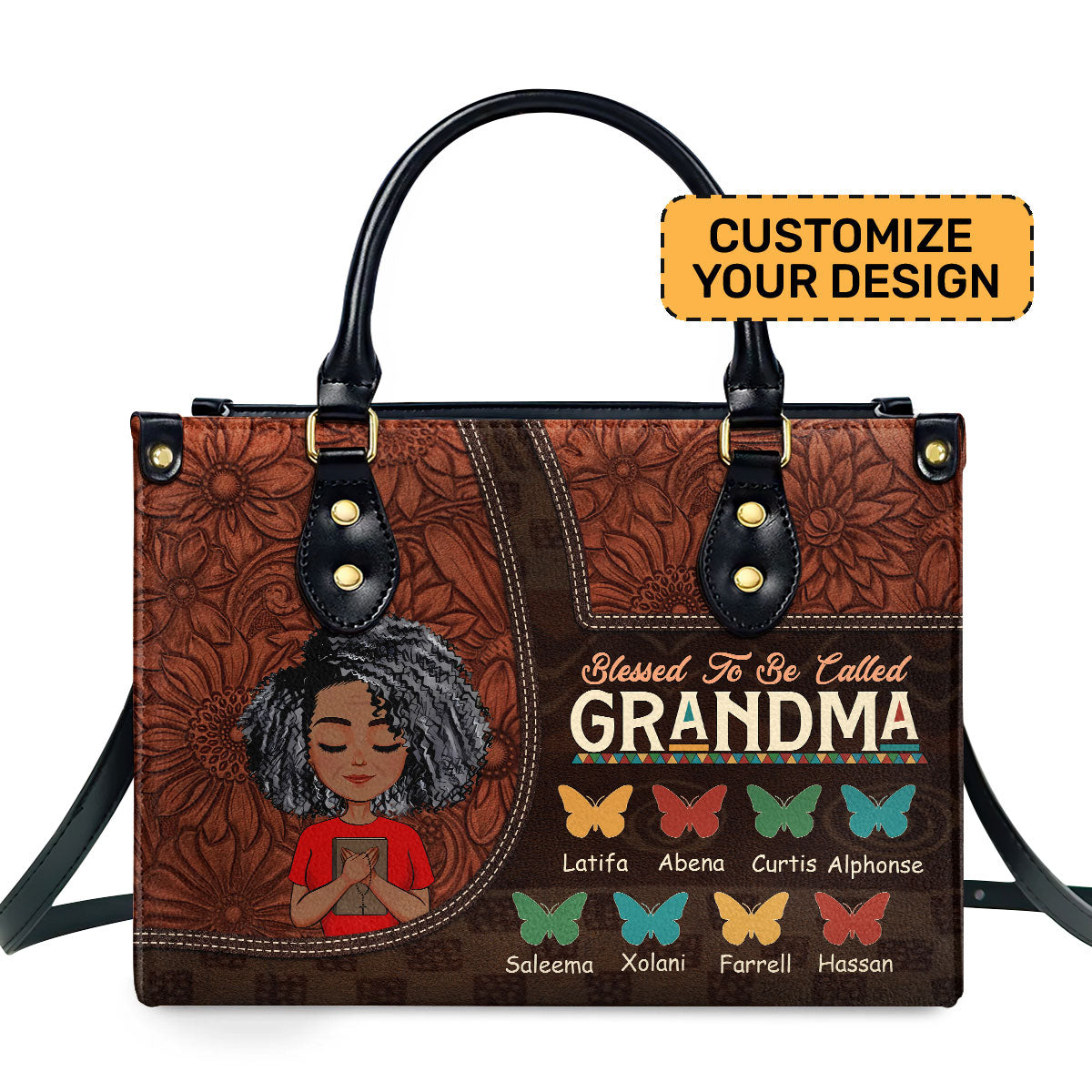 Blessed To Be Called Grandma/Mom Personalized Leather Hand Bag  - Image 2