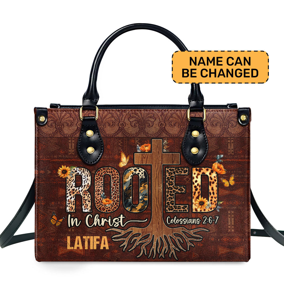 Rooted In Christ Personalized Leather Hand Bag  - Image 2
