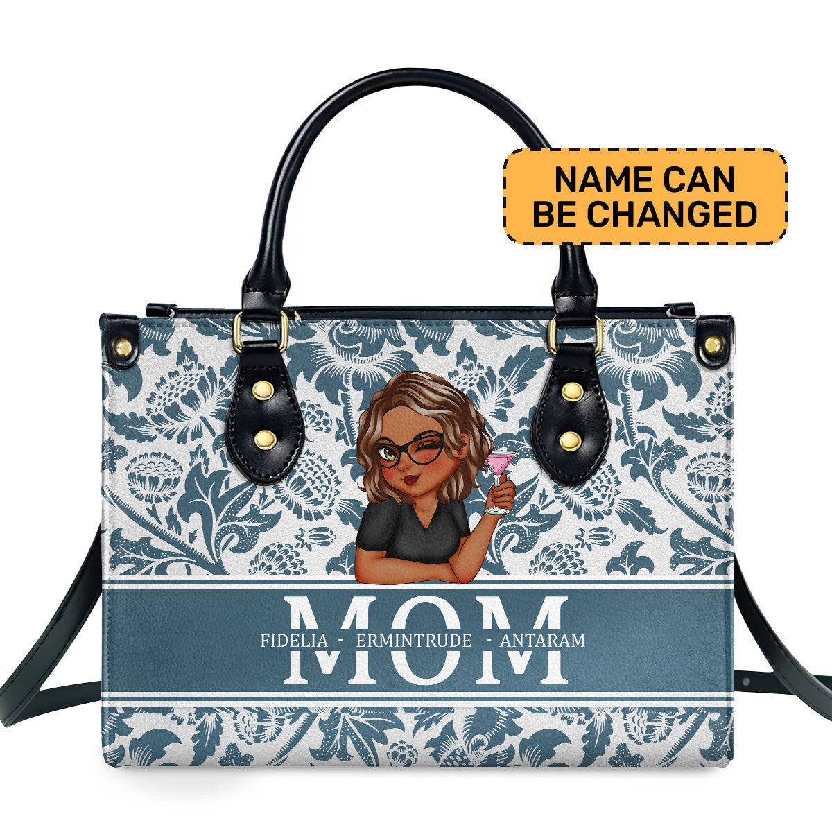 Grandma Mom Floral Personalized Leather Hand Bag  - Image 2