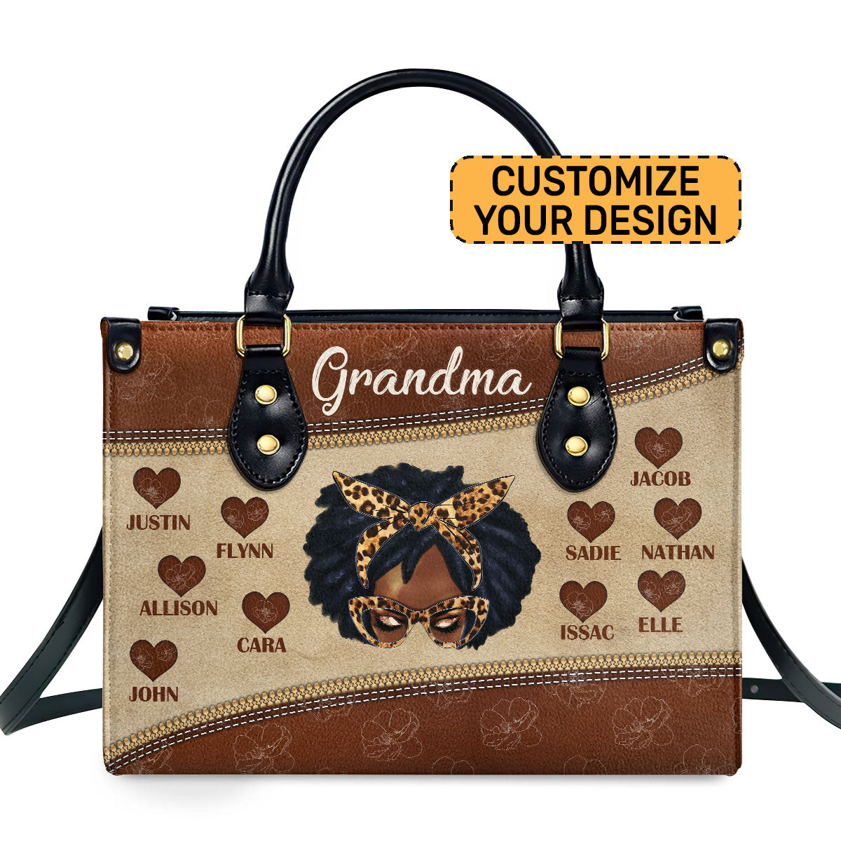 Grandma Handprint Personalized Leather Hand Bag  - Image 2