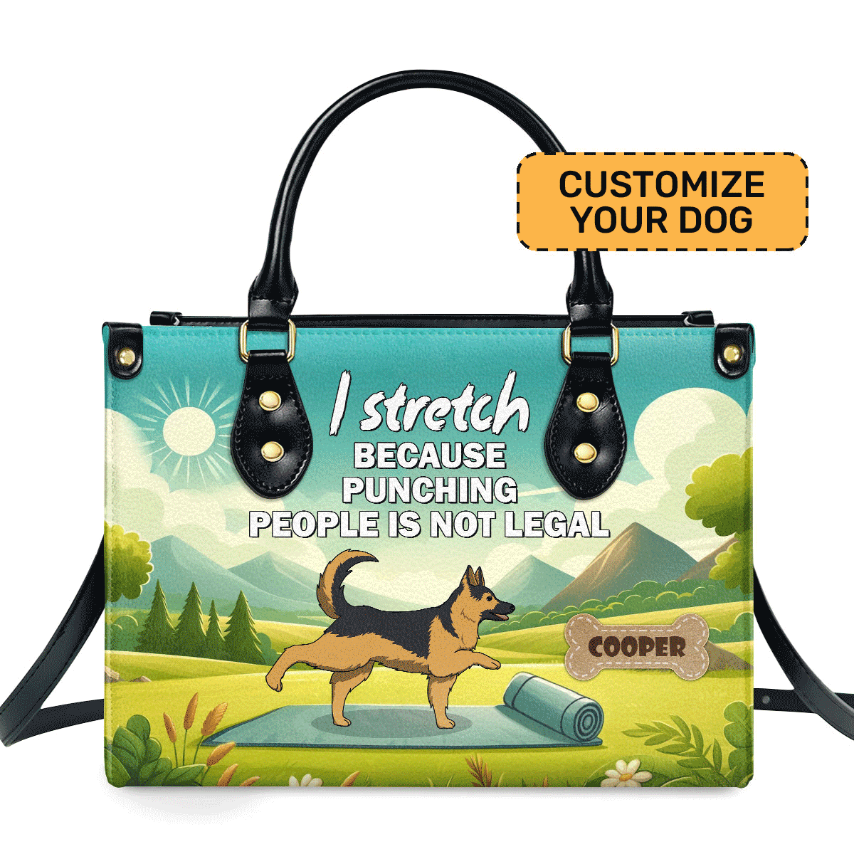 I Stretch Because Punching People Is Not Legal Personalized Leather Hand Bag  - Image 2