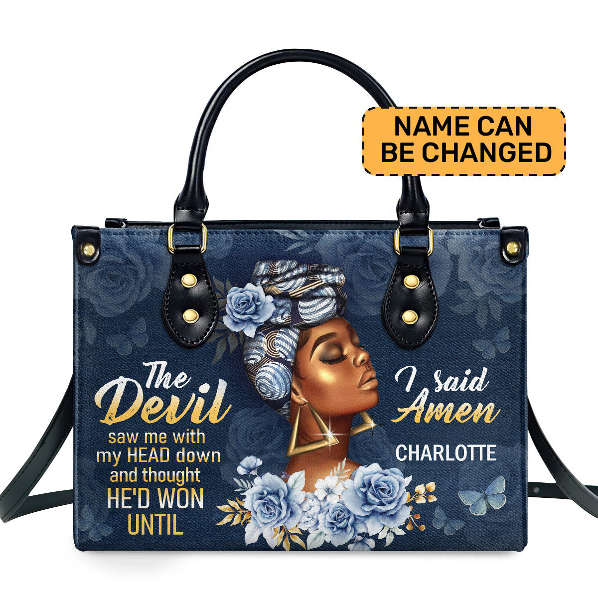 The Devil Saw Me With My Head Down Personalized Leather Hand Bag  - Image 2