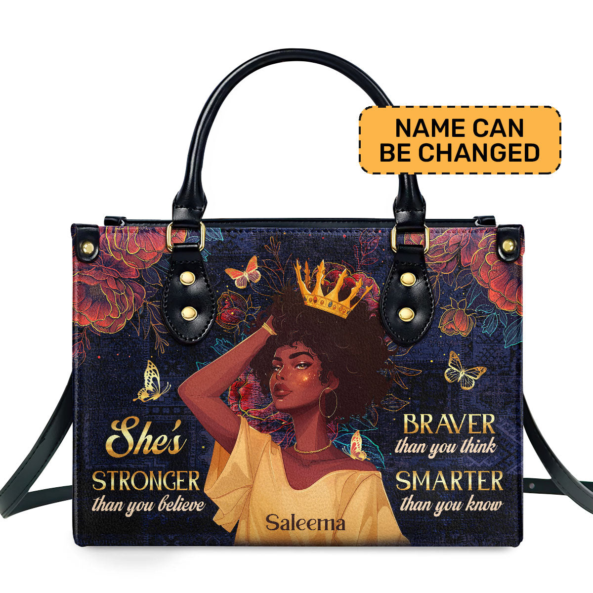 She's Stronger Than You Believe Personalized Leather Hand Bag  - Image 2