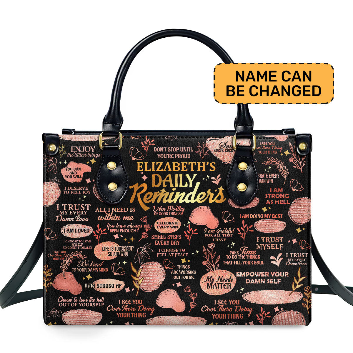 Daily Reminders Personalized Leather Hand Bag  - Image 2