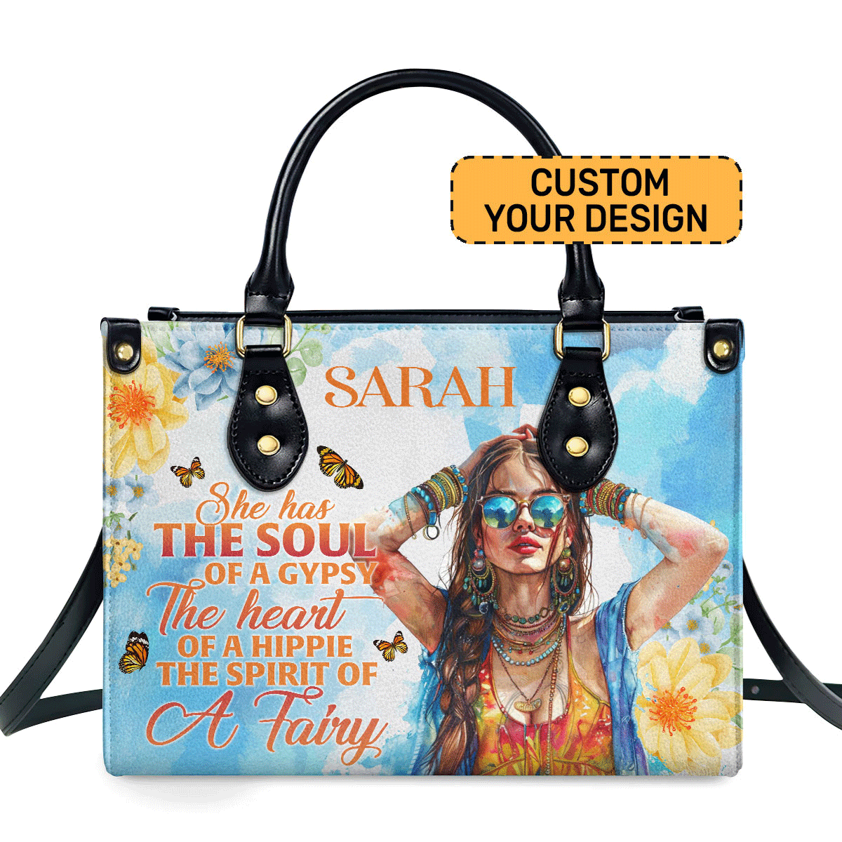 She Has The Soul Of A Gypsy Personalized Leather Hand Bag  - Image 2