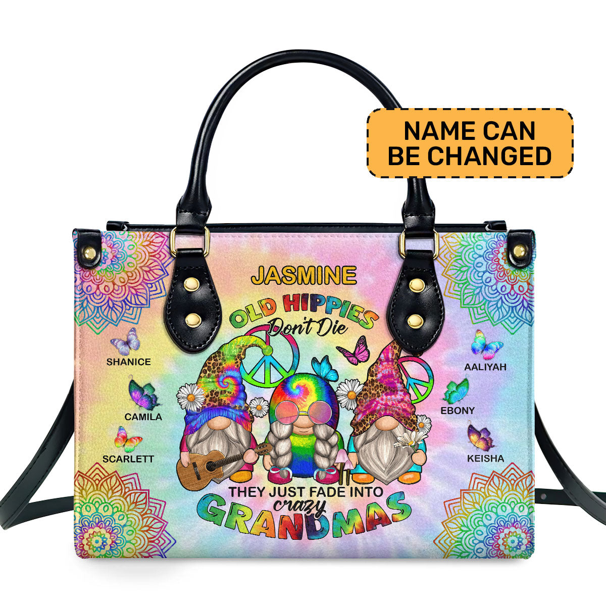 Old Hippies Don't Die They Just Fade Into Crazy Grandmas Personalized Leather Hand Bag  - Image 2