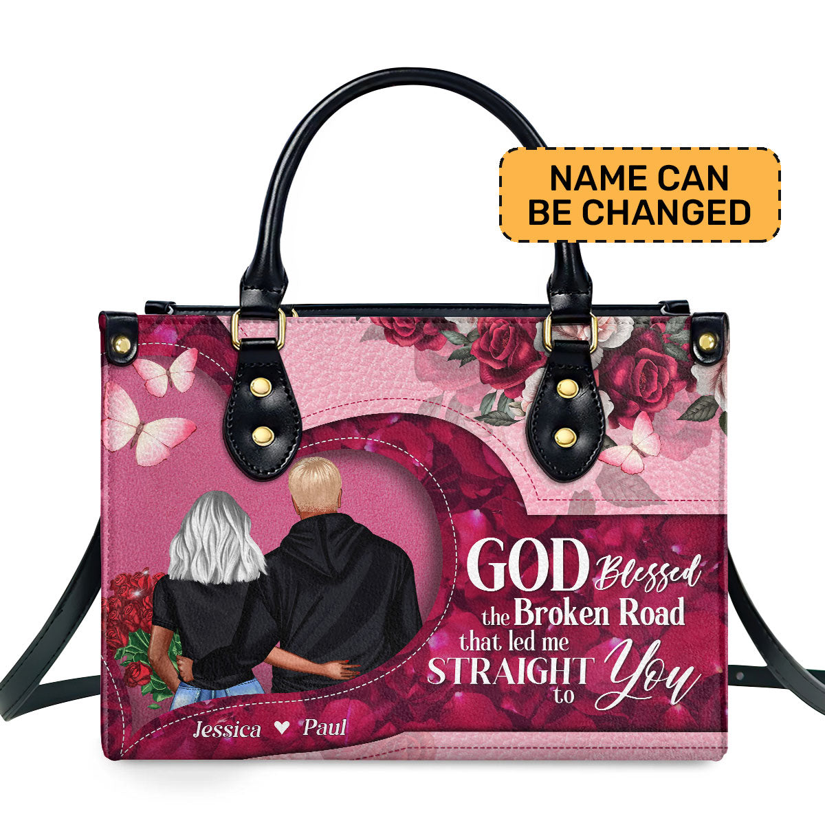 God Blessed The Broken Road That Led Me Straight To You Personalized Leather Hand Bag  - Image 2