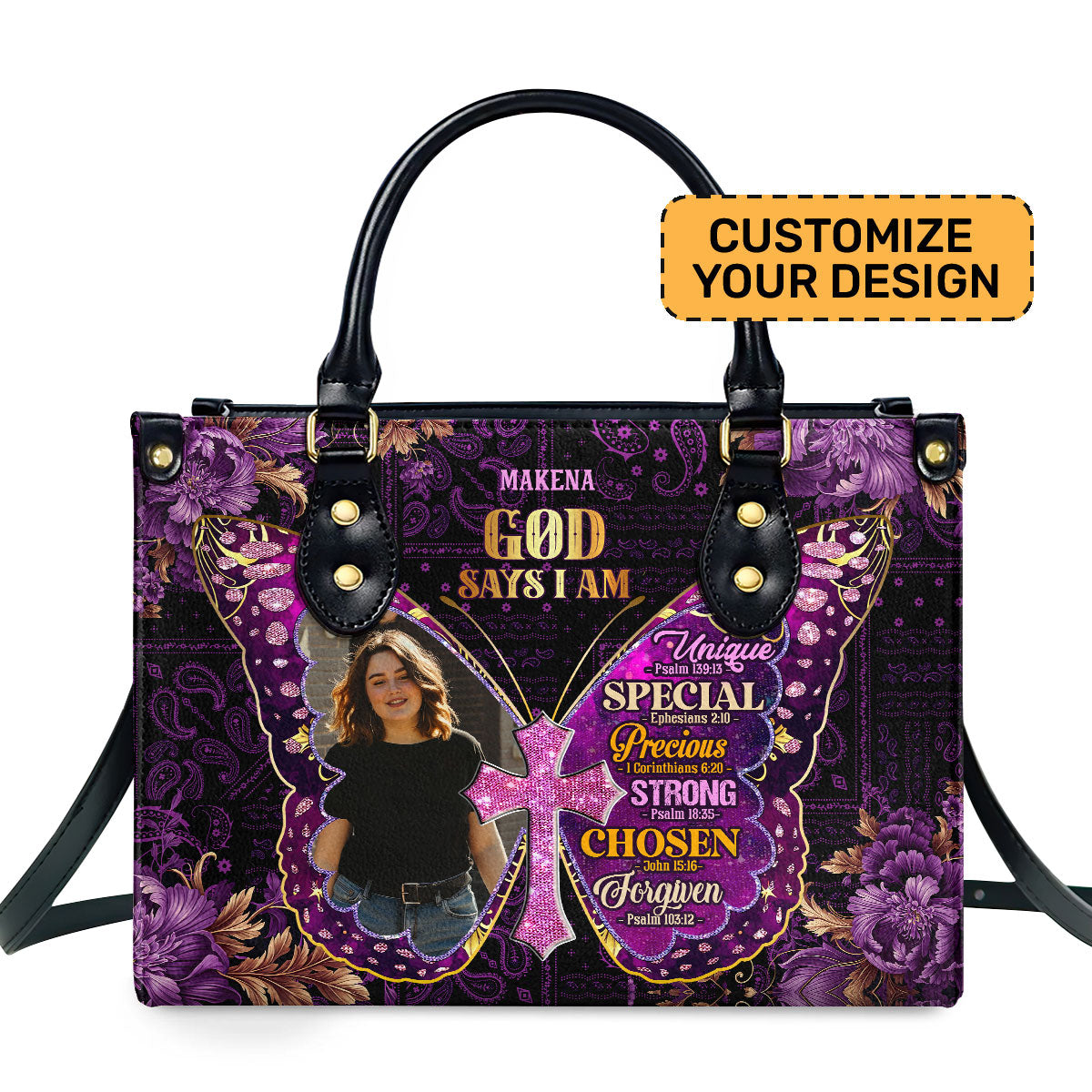 God Says I Am Personalized Leather Hand Bag  - Image 2