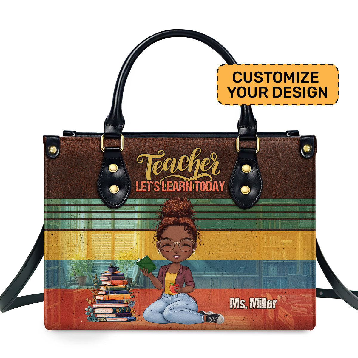 Teacher Let's Learn Today Personalized Leather Hand Bag  - Image 2