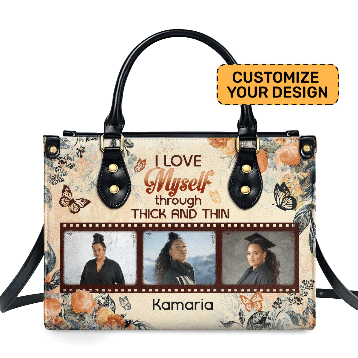 I Love Myself Through Thick And Thin Personalized Leather Hand Bag  - Image 2