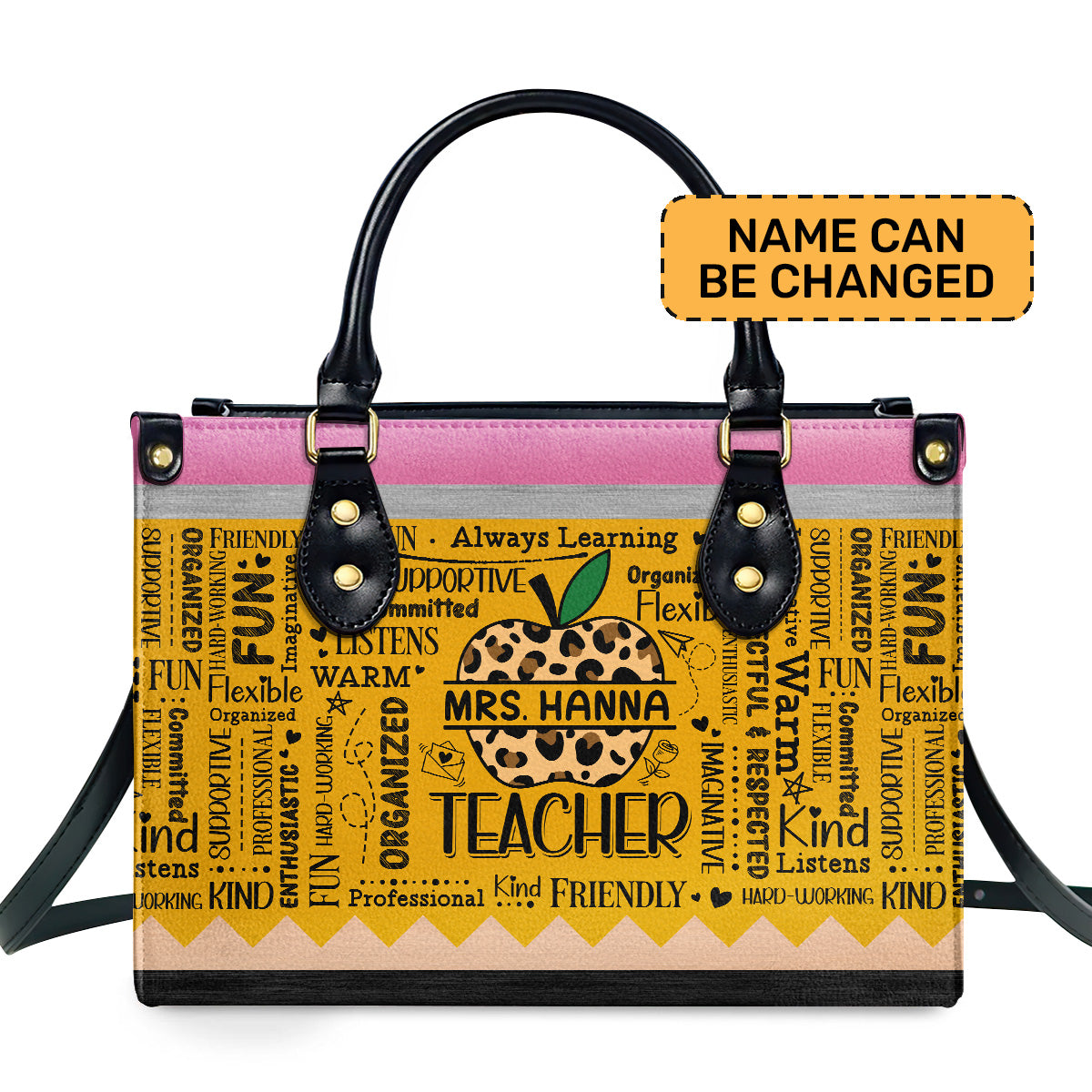 Teacher Apple Personalized Leather Hand Bag  - Image 2