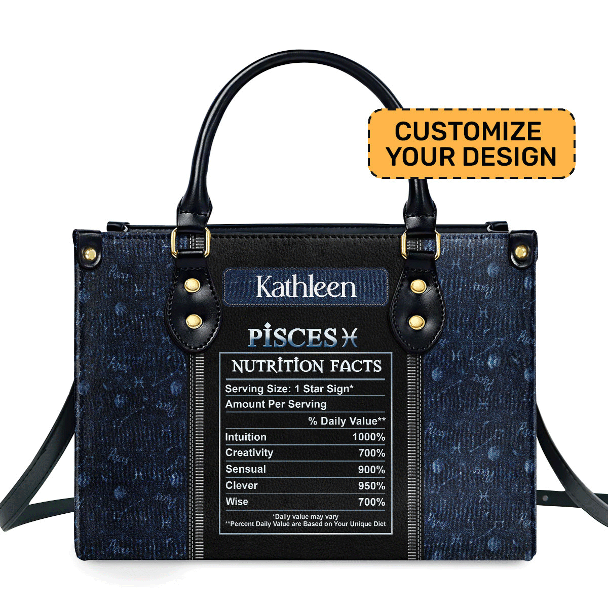 Nutrition Facts Personalized Leather Hand Bag  - Image 2