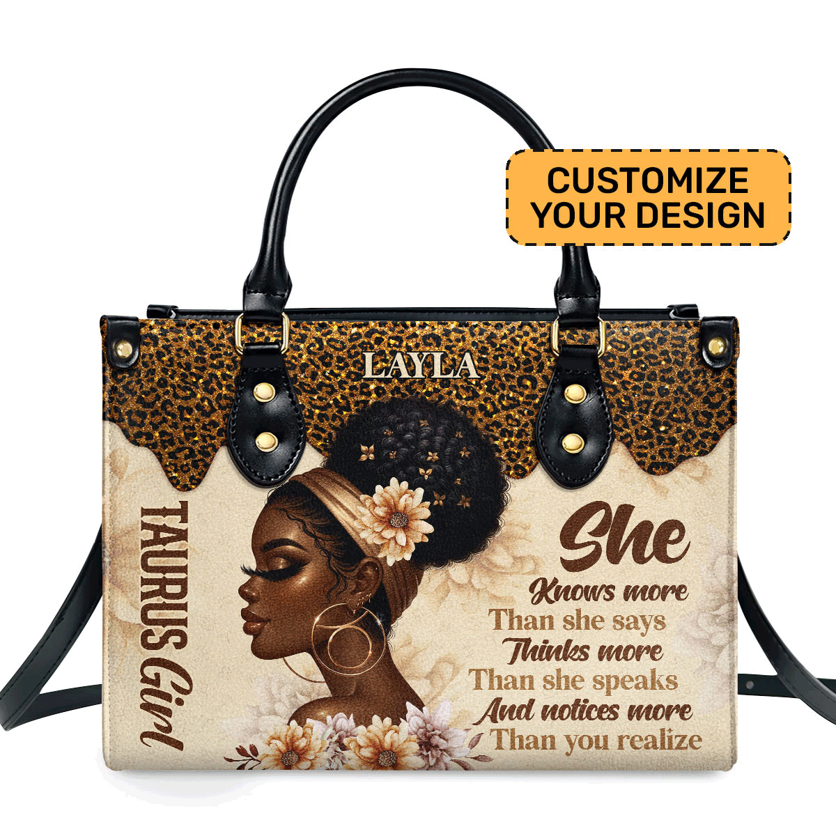 She Knows Personalized Leather Hand Bag  - Image 2