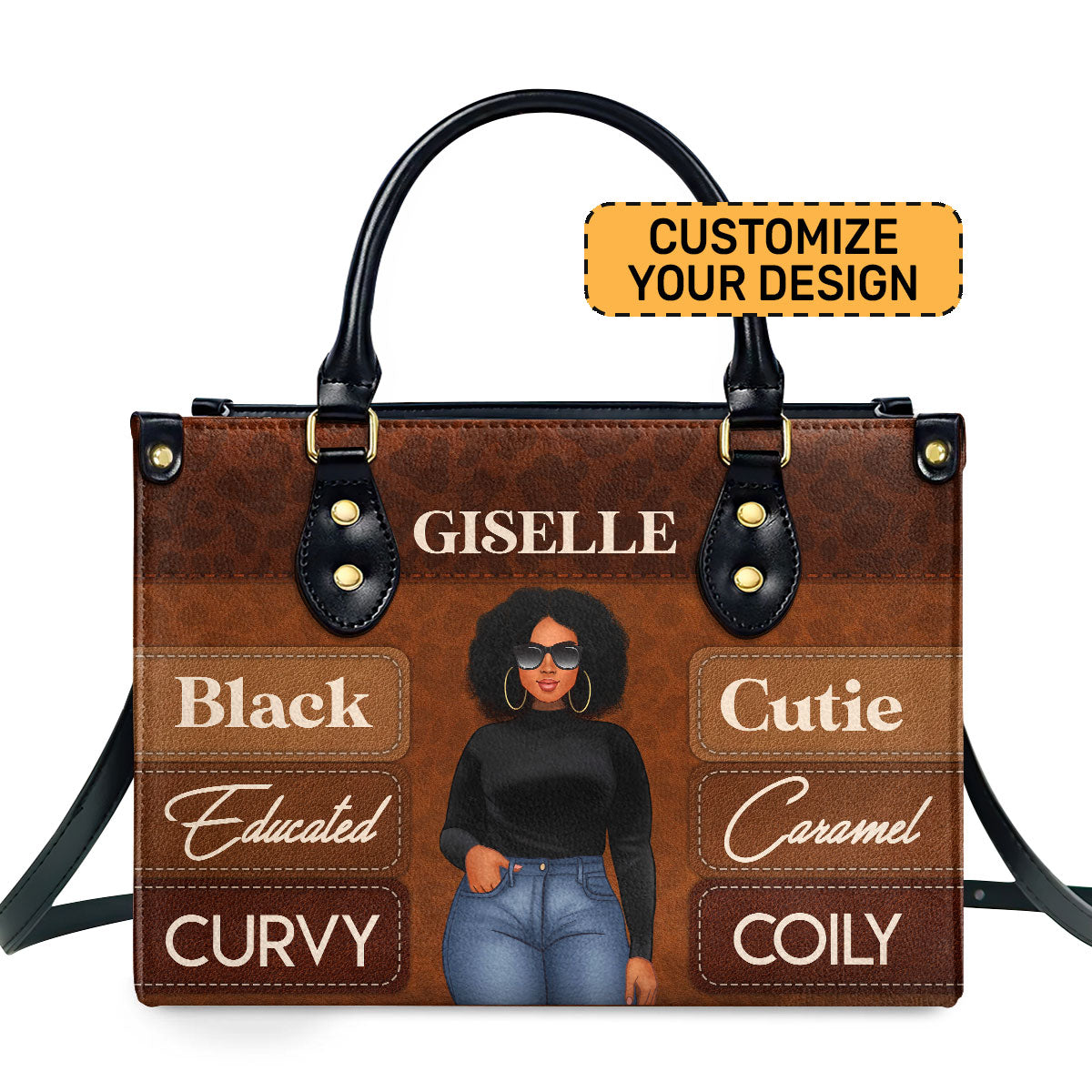 Black Educated Curvy Caramel Cutie Girl Personalized Leather Hand Bag  - Image 2