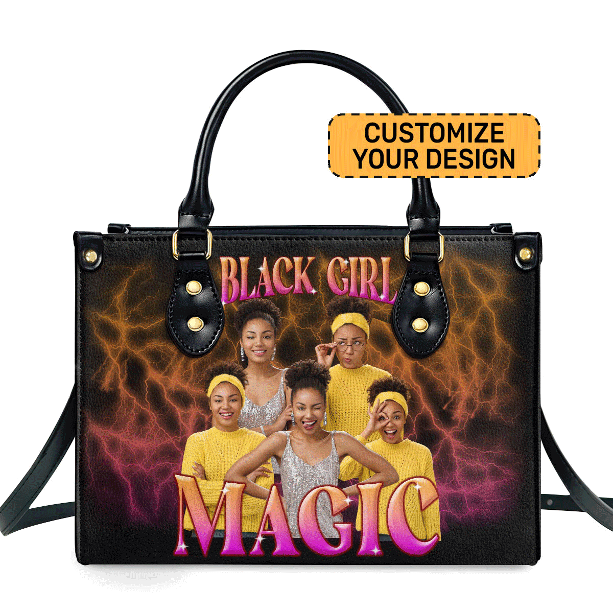 Black Girl Magic Personalized Leather Hand Bag  - Image 2
