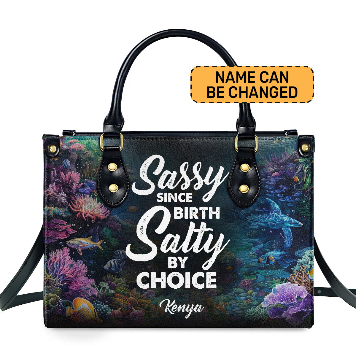 Sassy Since Birth Salty By Choice Personalized Leather Hand Bag  - Image 2