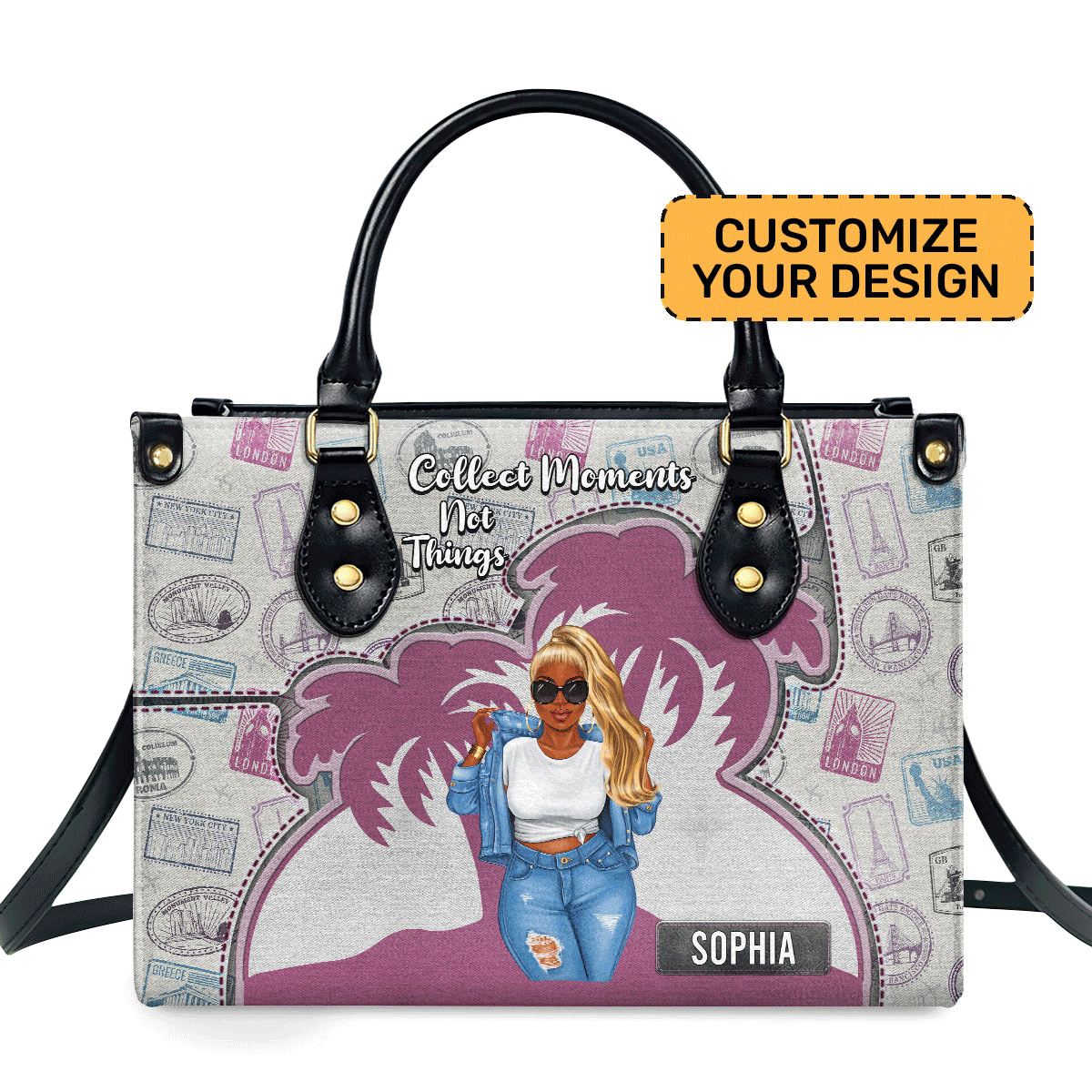 Collect Memories Not Things Personalized Leather Hand Bag  - Image 2