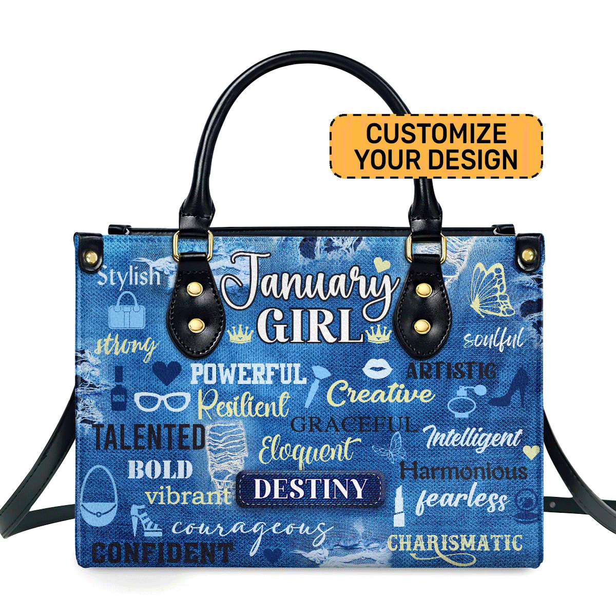 Birth Month Girl Personalized Leather Hand Bag  - Image 2