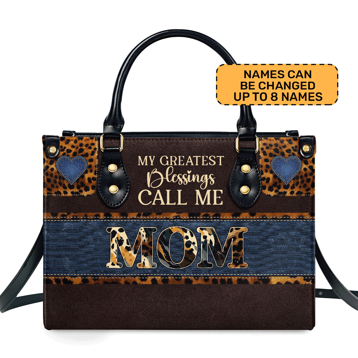 My Greatest Blessings Call Me Mom Personalized Leather Hand Bag  - Image 2