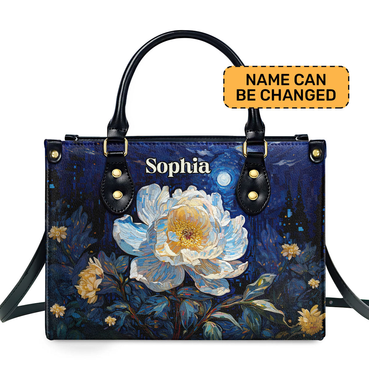 Peony Under The Starry Night Personalized Leather Handbag MSM28 - Image 2