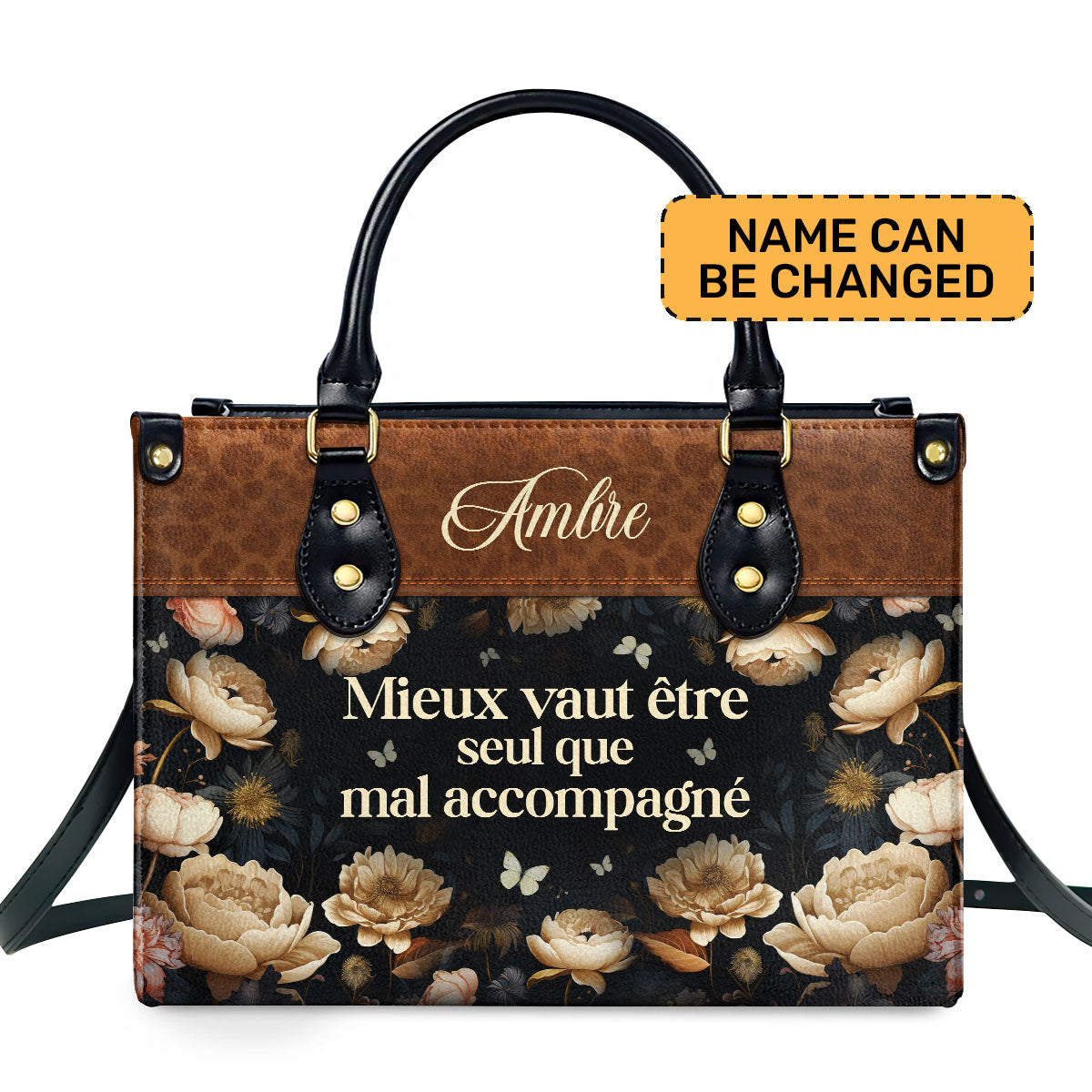 Mieux vaut etre seul que mal accompagne Personalized Leather Hand Bag  - Image 2