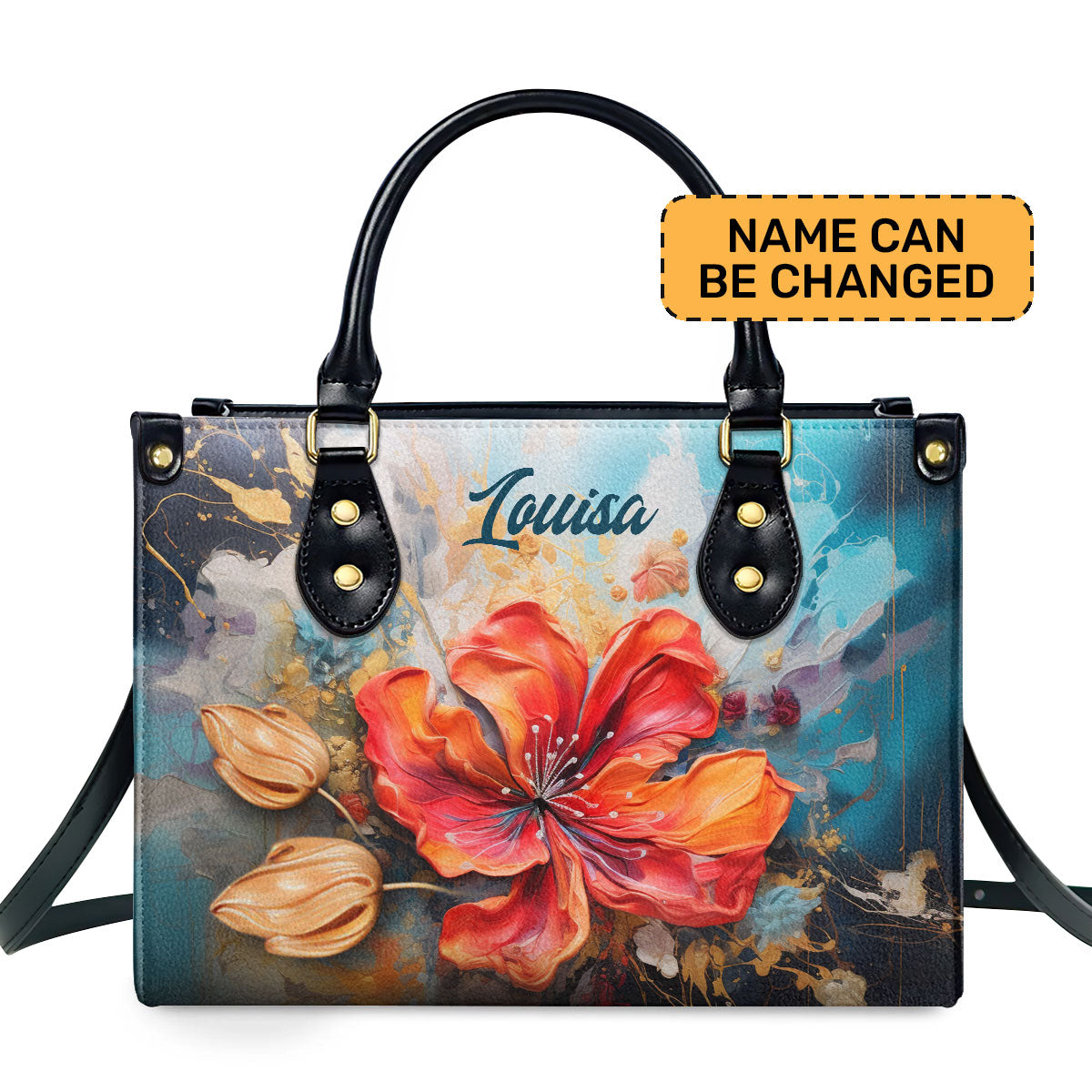 Flamboyant Flower Personalized Leather Hand Bag  - Image 2