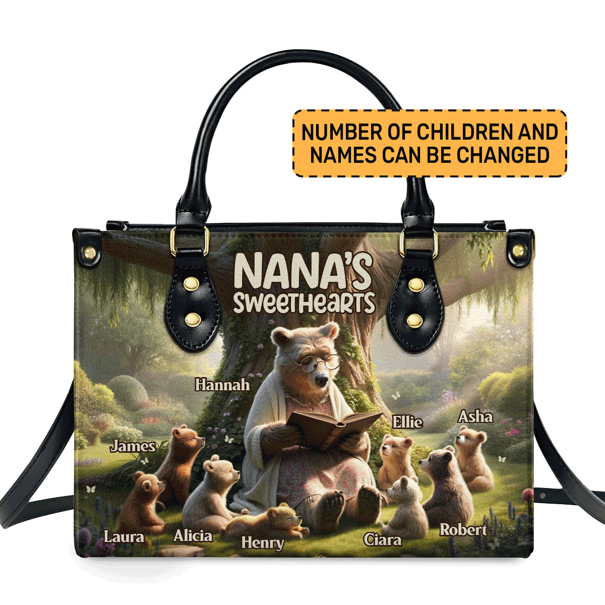 Nana's Sweethearts Bears Personalized Leather Hand Bag  - Image 2