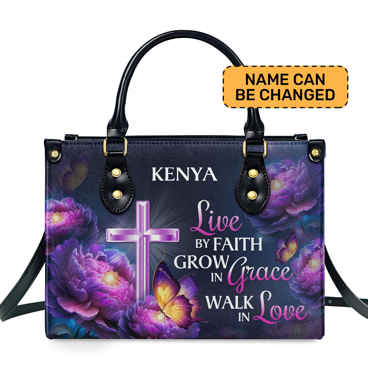 Live By Faith Personalized Leather Hand Bag  - Image 2