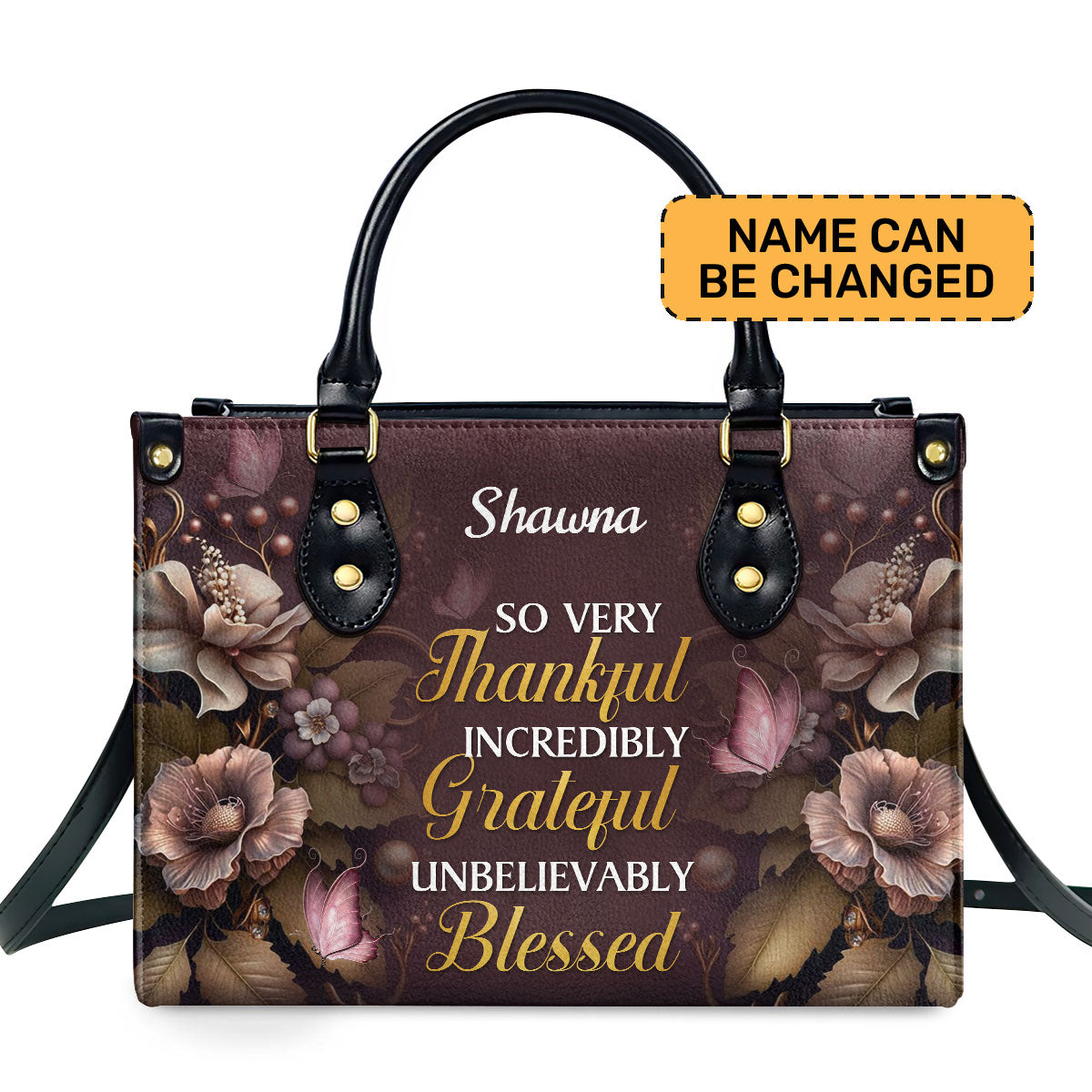 So Very Thankful Personalized Leather Hand Bag  - Image 2