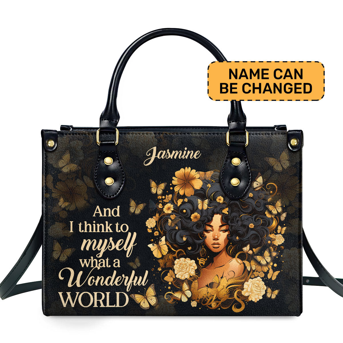 I Think To Myself What A Wonderful World Personalized Leather Hand Bag  - Image 2