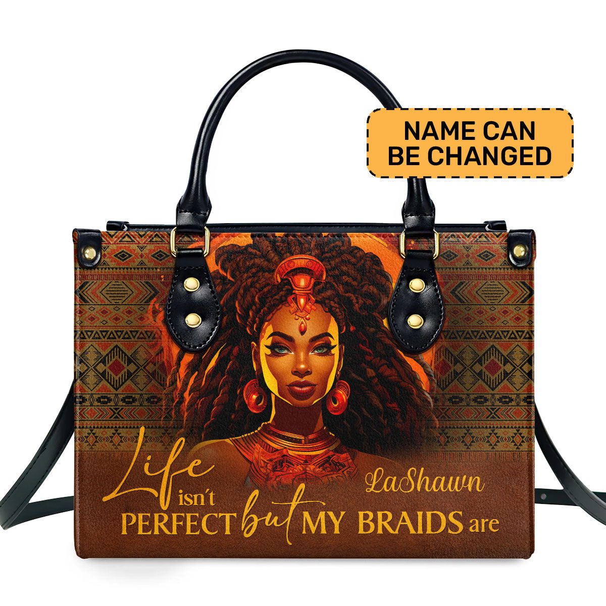 Life Isnt Perfect But My Braids Are Personalized Leather Hand Bag  - Image 2