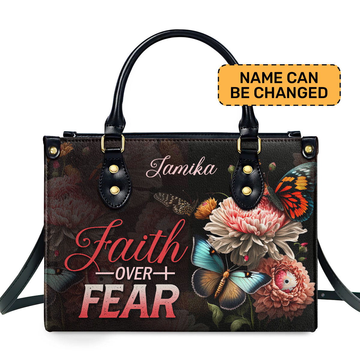 Faith Over Fear Personalized Leather Hand Bag  - Image 2