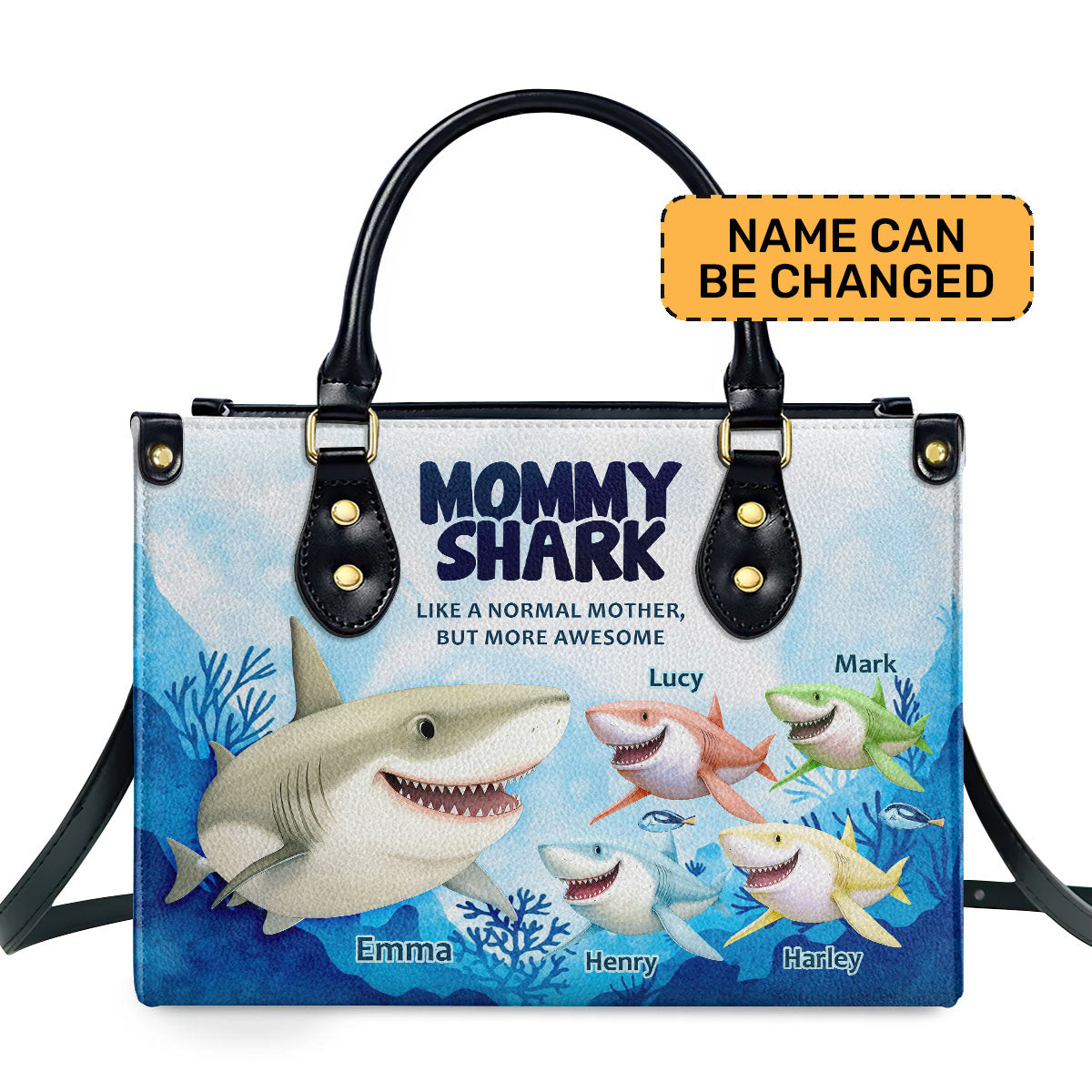 Mommy Shark Personalized Leather Hand Bag  - Image 2