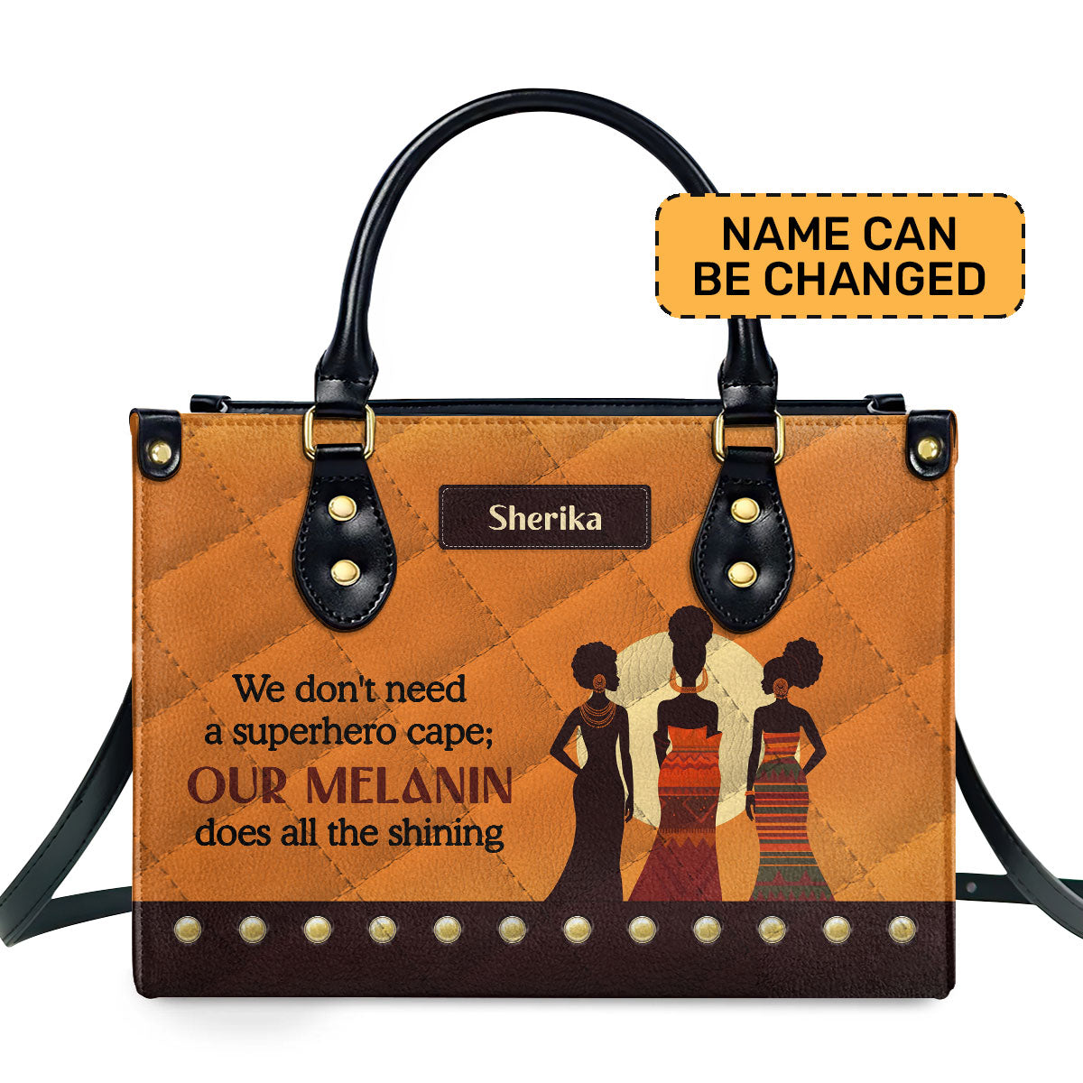 Our Melanin Does All The Shining Personalized Leather Hand Bag  - Image 2