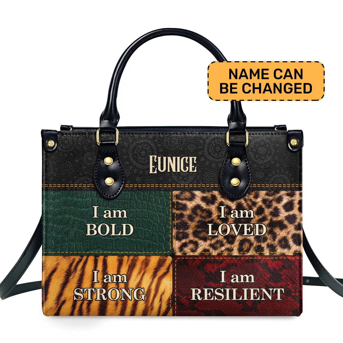 I am BOLD LOVED STRONG RESILIENT Personalized Leather Hand Bag  - Image 2