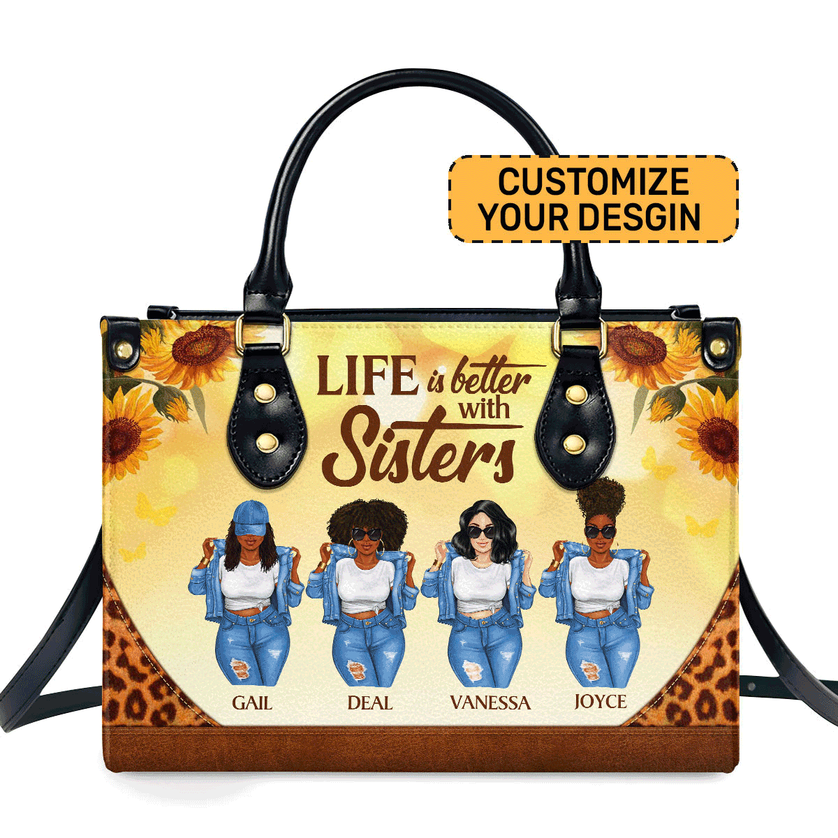 Life Is Better With Sisters Personalized Leather Hand Bag  - Image 2