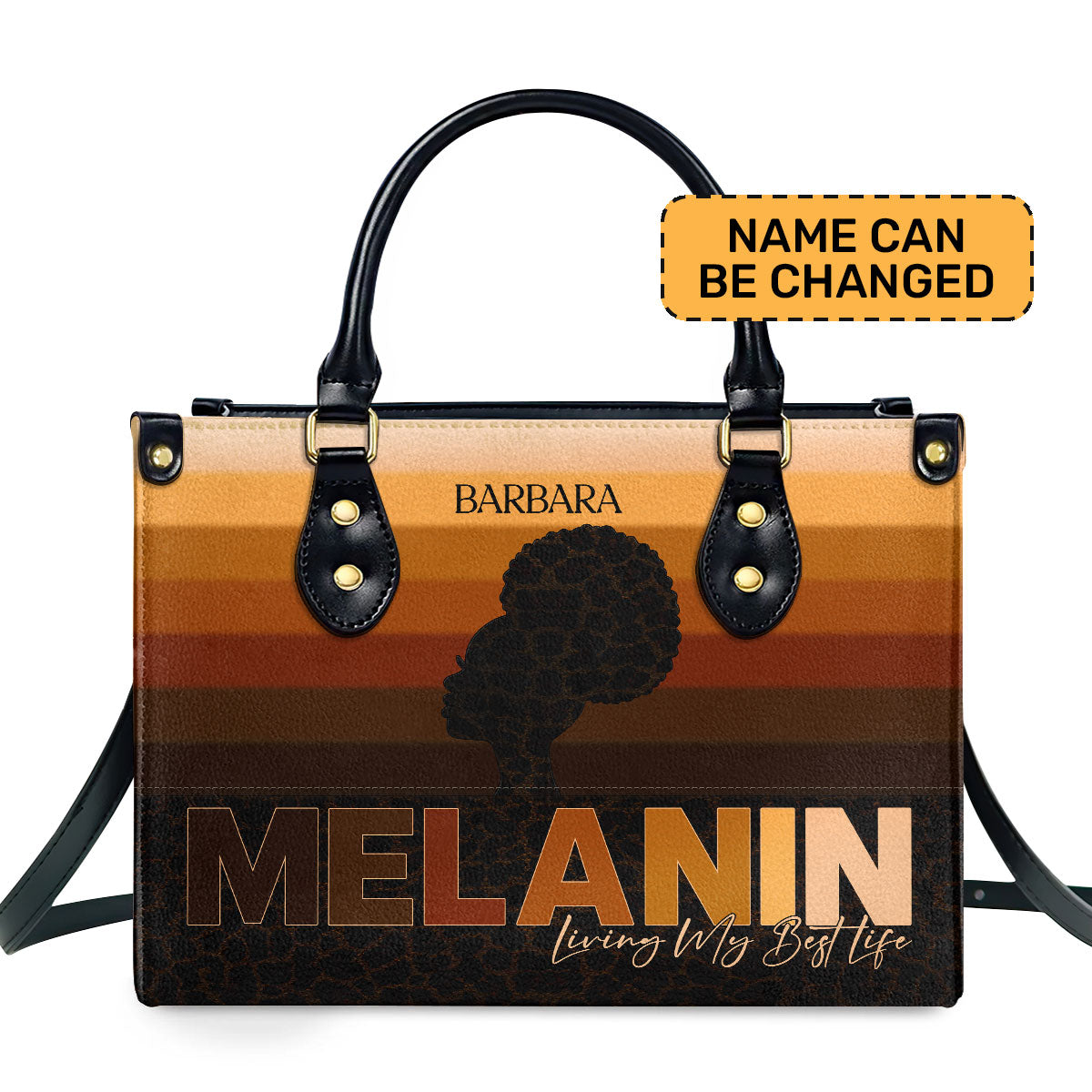 MELANIN Living My Best Life Personalized Leather Hand Bag  - Image 2