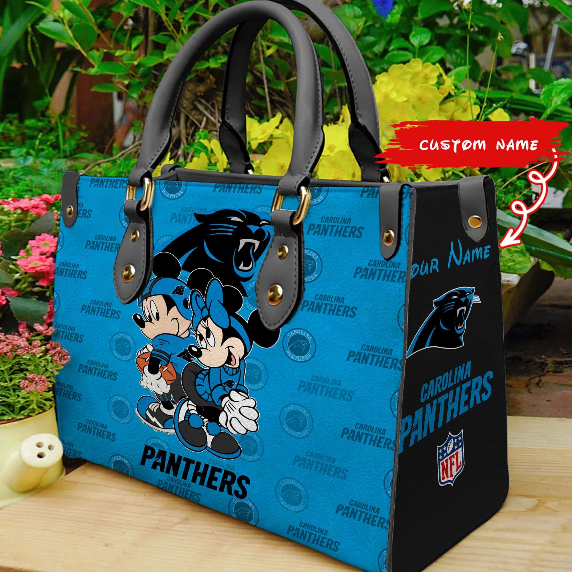 Carolina Panthers Personalized Leather Hand Bag  - Image 2