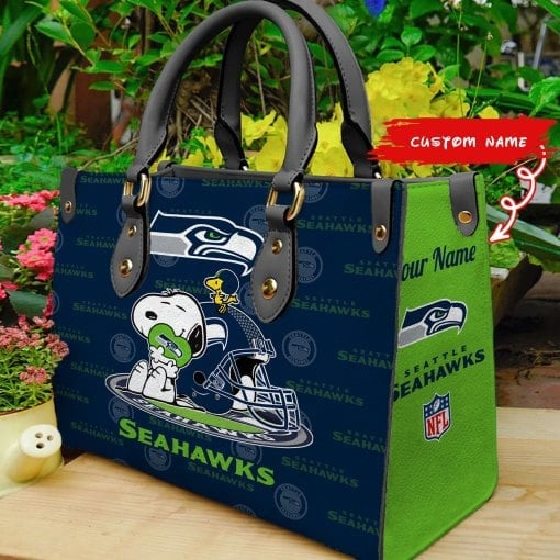 Seattle Seahawks Personalized Leather Hand Bag  - Image 2