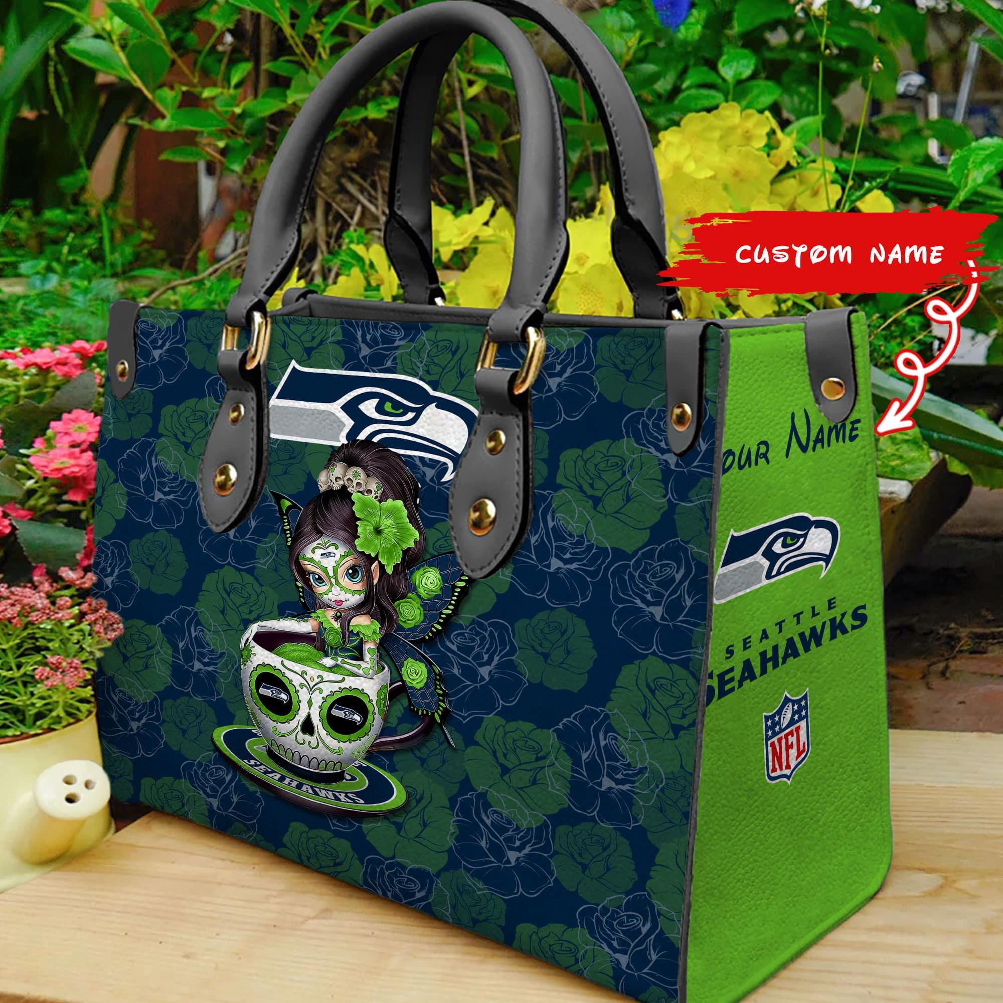 Seattle Seahawks Personalized Leather Hand Bag  - Image 2