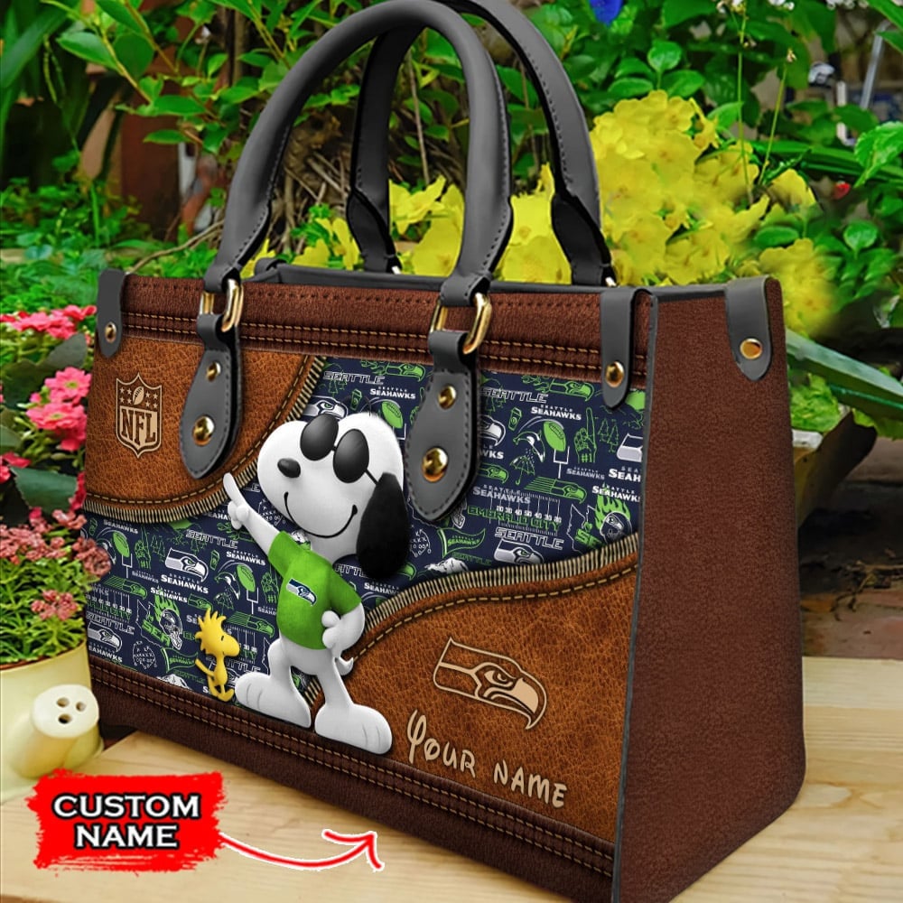 Seattle Seahawks Personalized Leather Hand Bag  - Image 2