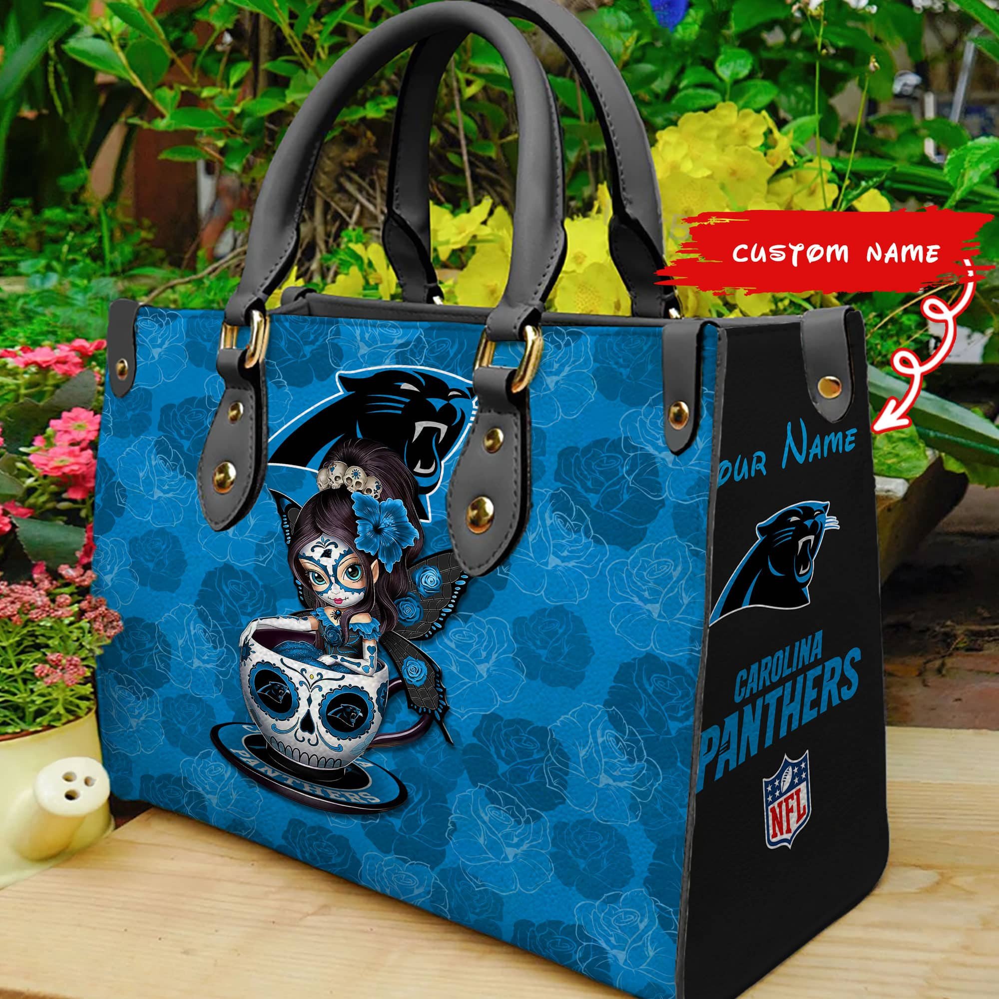 Carolina Panthers Personalized Leather Hand Bag  - Image 2