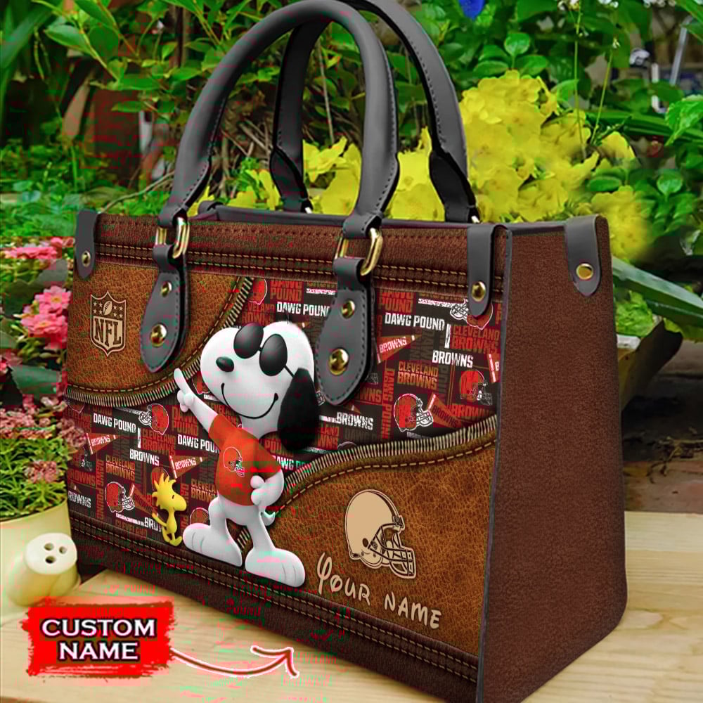 Cleveland Browns Personalized Leather Hand Bag  - Image 2