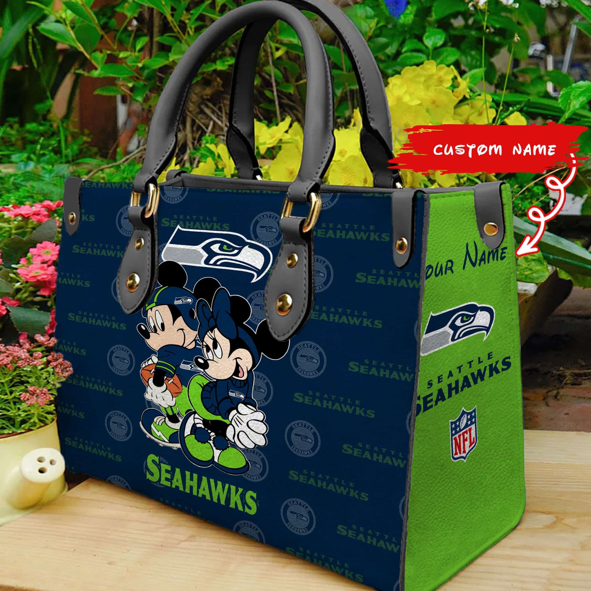 Seattle Seahawks Personalized Leather Hand Bag  - Image 2