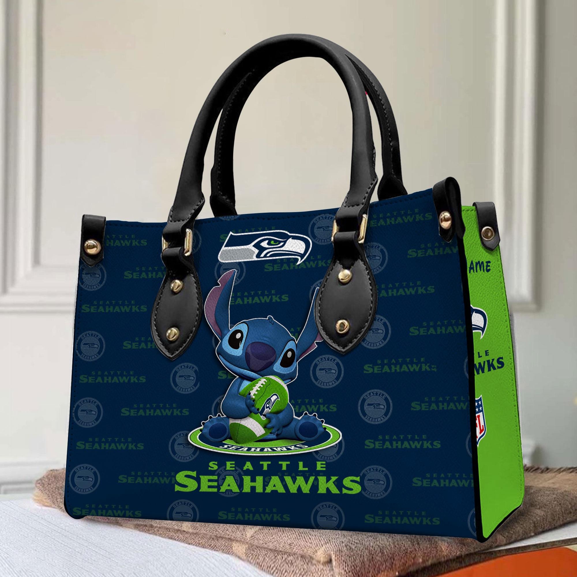 Seattle Seahawks Personalized Leather Hand Bag  - Image 2