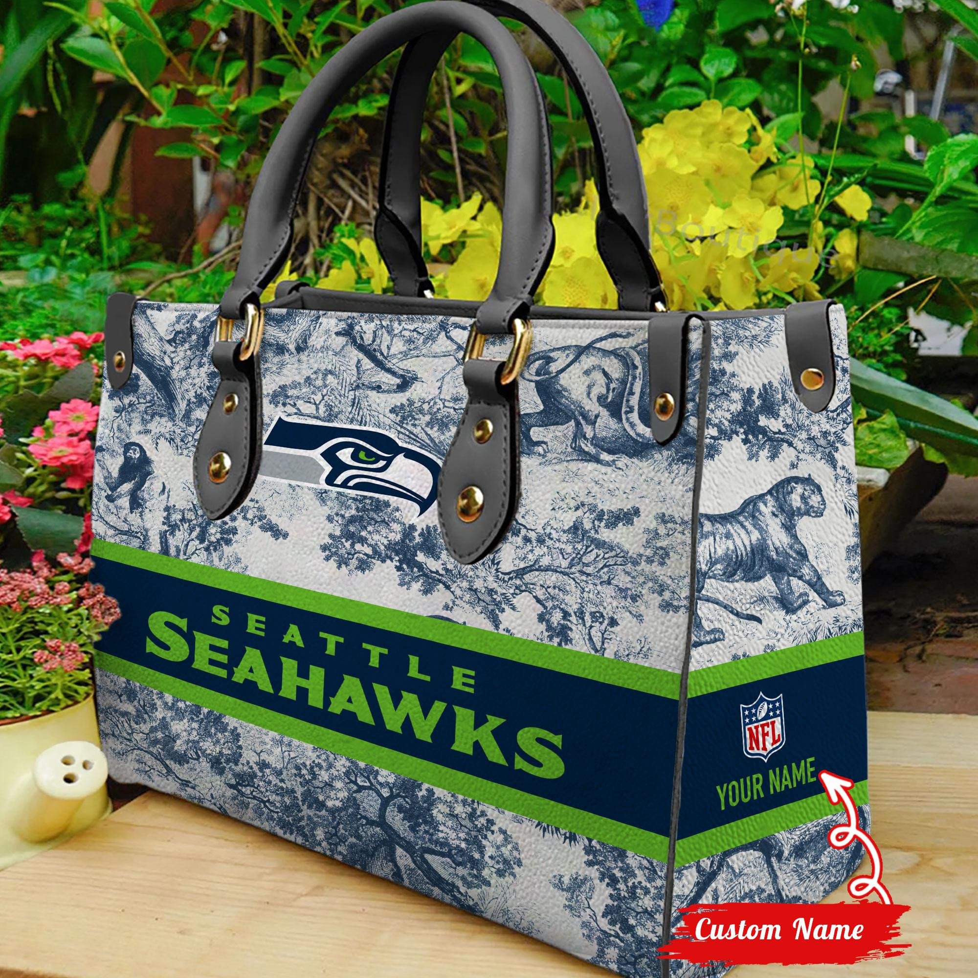 Seattle Seahawks Personalized Leather Hand Bag  - Image 2