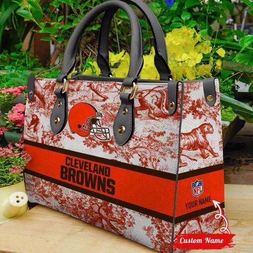 Cleveland Browns Personalized Leather Hand Bag  - Image 2
