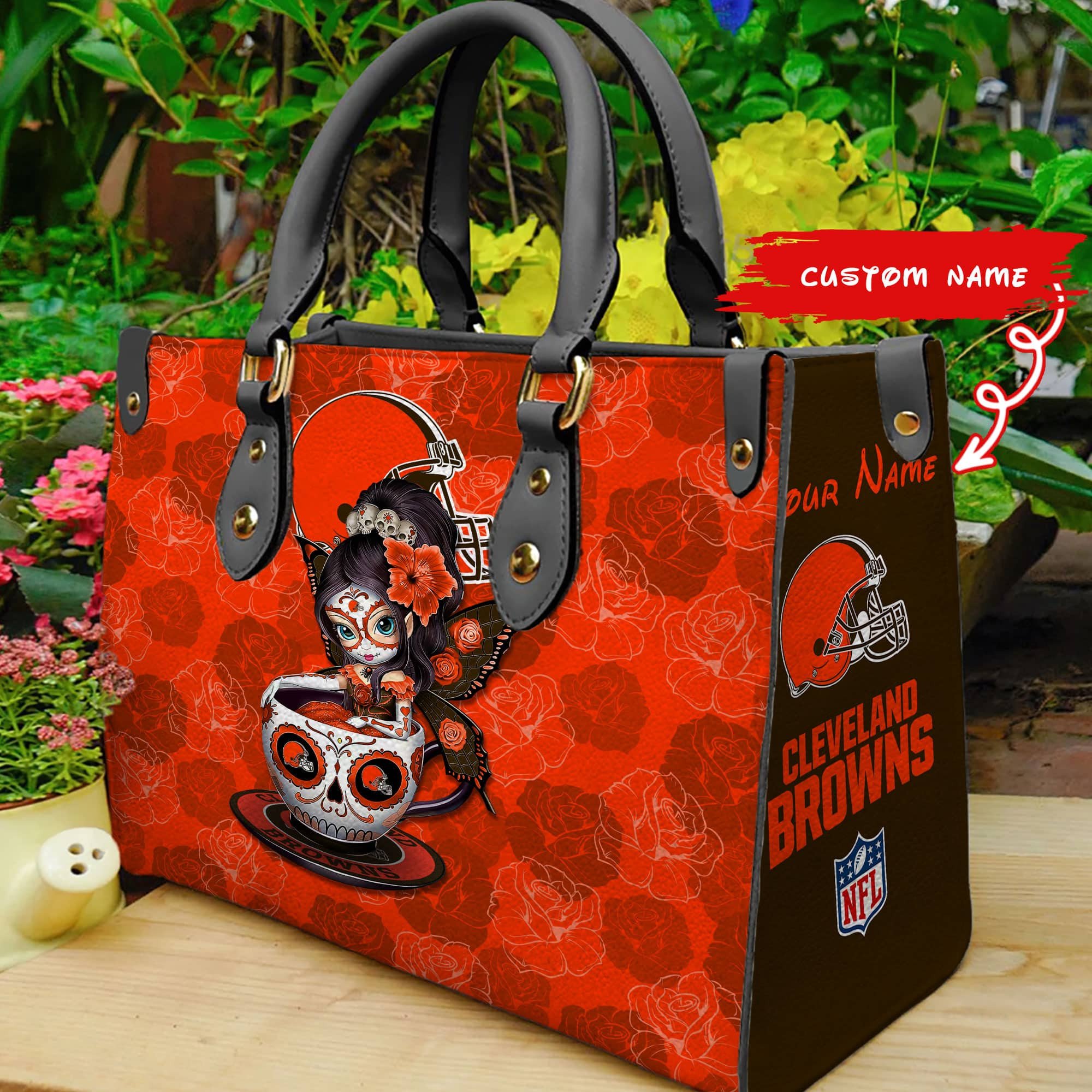 Cleveland Browns Personalized Leather Hand Bag  - Image 2