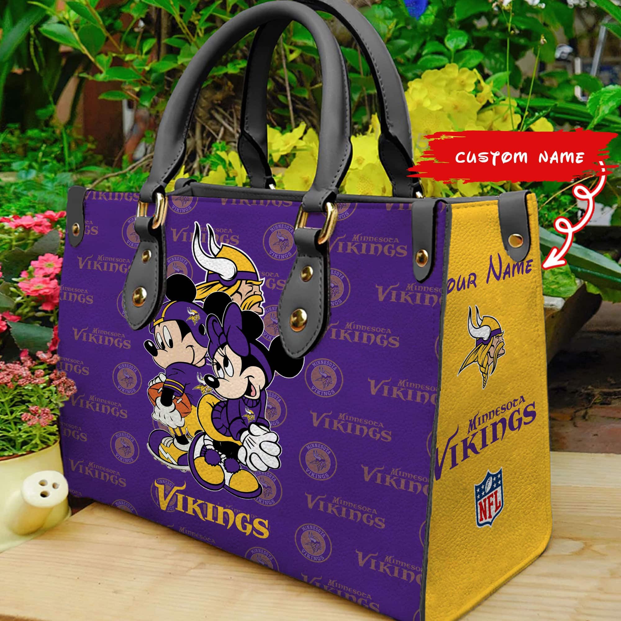 Minnesota Vikings Personalized Leather Hand Bag  - Image 2