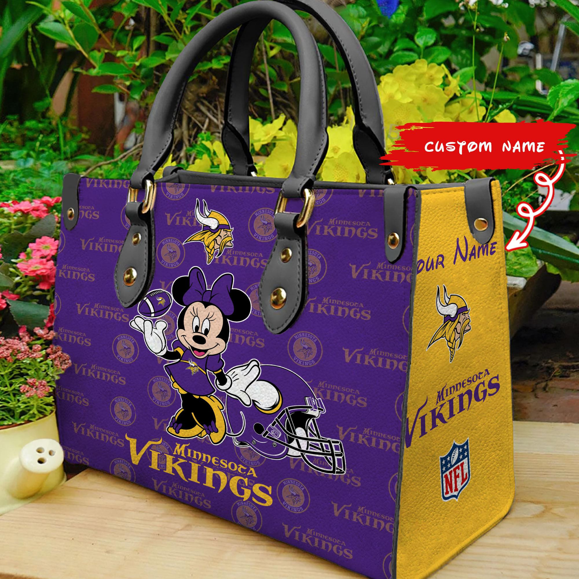 Minnesota Vikings Personalized Leather Hand Bag  - Image 2